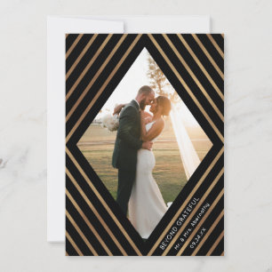 モダンストライプ金ゴールドDiamond Frame 結婚 Photo's サンキューカード