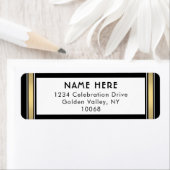 モダンストライプ黒金ゴールドと白差出人住所 ラベル (インサイチュ)