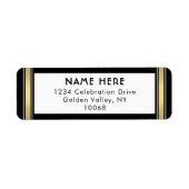 モダンストライプ黒金ゴールドと白差出人住所 ラベル (正面)