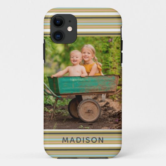 モダンストライプ オナカスタム 名前 写真入れ替え可能 Case-Mate iPhoneケース (裏面)