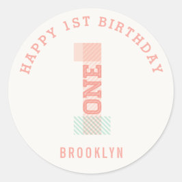 モダンストライプ ビッグナンバー ワン 1歳の誕生日パーティー ラウンドシール