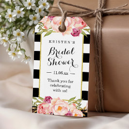 モダンストライプ フラワーデコ ブライダルシャワー フェイバー ギフトタグ