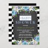 モダンストライプBoys Chalk Baby Shour 招待状 (正面/裏面)