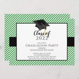 モダンストライプGrad Cap Sulation Party Invitation 招待状