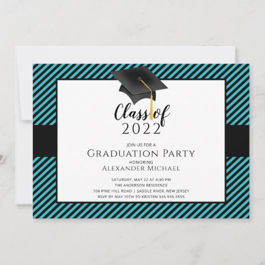 モダンストライプGrad Cap Sulation Party Invitation 招待状 (正面)