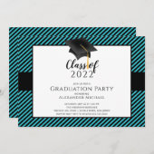 モダンストライプGrad Cap Sulation Party Invitation 招待状 (正面/裏面)