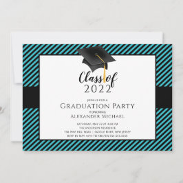 モダンストライプGrad Cap Sulation Party Invitation 招待状