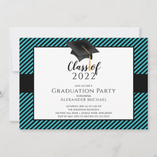 モダンストライプGrad Cap Sulation Party Invitation 招待状
