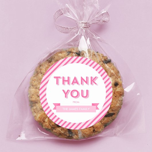 モダンストライプPink Baby Shower ラウンドシール