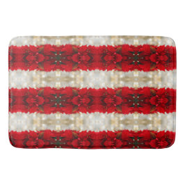 モダンストライプRed PointsettiasとWhite Lights バスマット