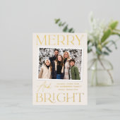 モダンスナップショットメリークリームと明るい写真 箔シーズンポストカード (立ち正面)