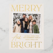 モダンスナップショットメリークリームと明るい写真 箔シーズンポストカード (正面)