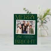モダンスナップショットメリー緑と明るい写真 箔シーズンポストカード (立ち正面)