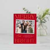 モダンスナップショットメリー赤と明るい写真 箔シーズンポストカード (立ち正面)