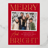モダンスナップショットメリー赤と明るい写真 箔シーズンポストカード (正面)