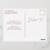 モダンスナップショットメリーBurgundyとBright Photo 箔シーズンポストカード (裏面)