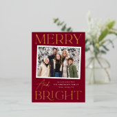 モダンスナップショットメリーBurgundyとBright Photo 箔シーズンポストカード (立ち正面)