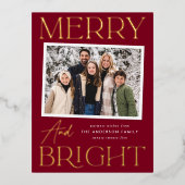 モダンスナップショットメリーBurgundyとBright Photo 箔シーズンポストカード (正面)
