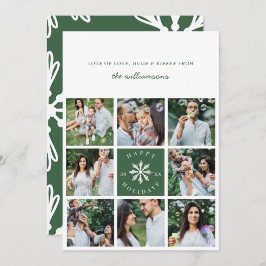 モダンスノーフレークエイトフォトコラージュグリッドフォト シーズンカード (正面/裏面)