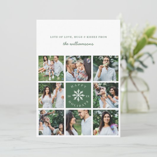 モダンスノーフレークエイトフォトコラージュグリッドフォト シーズンカード (スタンド正面)