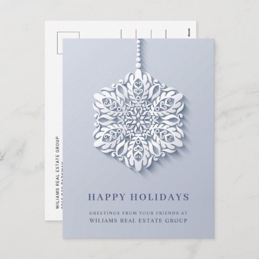 モダンスノーフレーククリスマスコーポレートグリーティング シーズンポストカード (正面/裏面)