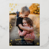 モダンスノーフレークボーダー クリスマスフォト 箔シーズンカード (正面)