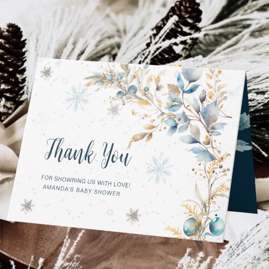 モダンスノーフレーク冬コールドオユツサイドベイビーシャワー サンキューカード
