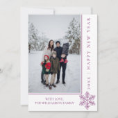 モダンスノーフレーク新年の写真カード |マゼンタ シーズンカード (正面)