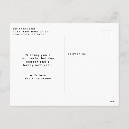 モダンスノーフレーク4ファミリー写真クリスマス2023 シーズンポストカード (裏面)