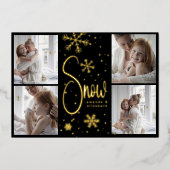 モダンスノーフレーク4ファミリー写真クリスマス2023 箔シーズンカード (正面)