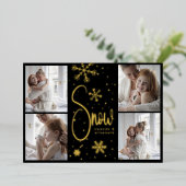 モダンスノーフレーク4ファミリー写真クリスマス2023 箔シーズンカード (立ち正面)