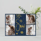 モダンスノーフレーク4ファミリー写真クリスマス2023 箔シーズンカード (立ち正面)