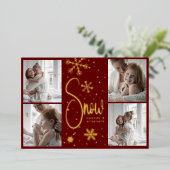 モダンスノーフレーク4ファミリー写真クリスマス2023 箔シーズンカード (立ち正面)