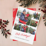 モダンスノーフレーク6枚写真コラージュグリッドフォト シーズンカード<br><div class="desc">当社のカスタムホリデー写真カードで、魔法のようなお祭り気分満載のホリデーシーズンをお祝いしましょう。当社のモダンでミニマルなホリデーデザインは、6枚の写真を並べたグリッドのホリデー写真レイアウトを採用しています。ホリデー写真カードの下部には、赤いスクリプトの手書きスタイルで「Hello Holidays!」というタイポグラフィメッセージがあしらわれています。ホリデー写真カードの裏面は、太くモダンな赤い背景に、クリスマスのホリデー写真カードの上部からカスケードする偽の銀のホイルの雪の結晶があしらわれています。あなたは、テキストサイズ、テキストカラー、フォント、レイアウトをカスタマイズして、あなた自身の個人的なデザイン好みに合わせることができます。</div>