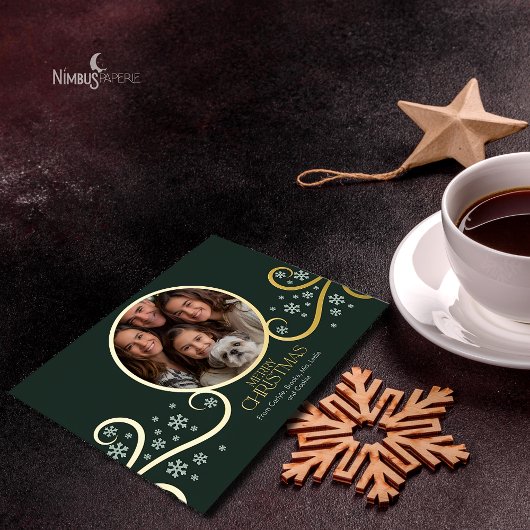 モダンスノーフレーク リアルホイル ホリデー フォト カード