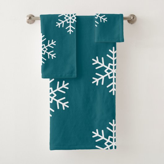 モダンスノーフレークNavyブルーバックグラウンド バスタオルセット (インサイチュ)