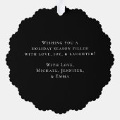 モダンスノーベリーグリーンリース黒写真 オーナメントカード (裏面)