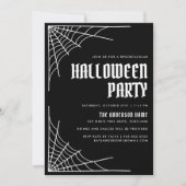 モダンスパイダーウェブブラックハロウィンパーティー 招待状 (正面)