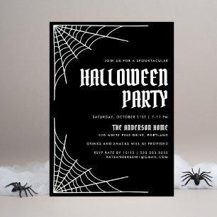 モダンスパイダーウェブブラックハロウィンパーティー 招待状