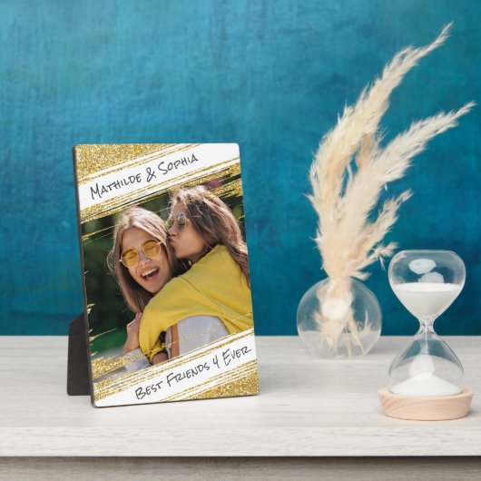 モダンスパークルゴールドグリッター写真BBFベストフレンド フォトプラーク (側面)