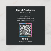 モダンスパークルシザー ブラック ヘアサロン QR コード スクエア名刺 (正面)