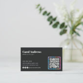 モダンスパークル ブラック ヘアサロン QR コード 名刺 (スタンド正面)