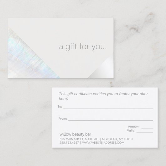 モダンスパ美しいサロンギフト券 割引カード (正面/裏面)