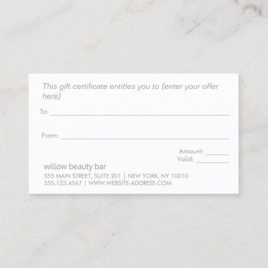 モダンスパ美しいサロンギフト券 割引カード (裏面)