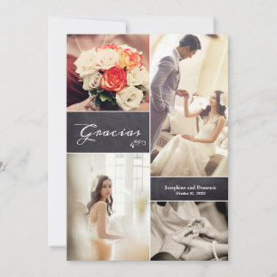 モダンスペイン書体写真コラージュ結婚式 サンキューカード