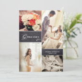 モダンスペイン書体写真コラージュ結婚式 サンキューカード (スタンド正面)