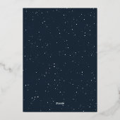 モダンスペックルクリスマスツリーネイビーひとときの写真 箔シーズンカード (裏面)