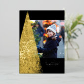 モダンスペックルクリスマスツリー　ブラックのひと写真 箔シーズンカード (立ち正面)