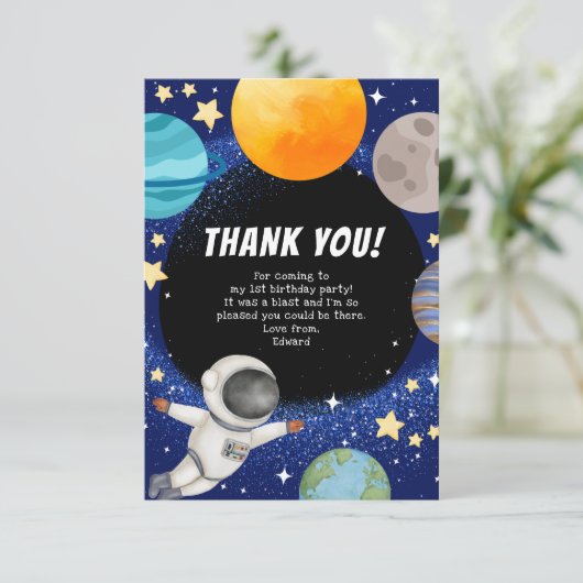 モダンスペースの誕生日パーティーお礼カード サンキューカード (スタンド正面)