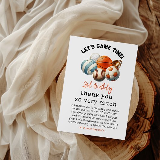 モダンスポーツの子供の2歳の誕生日 サンキューカード